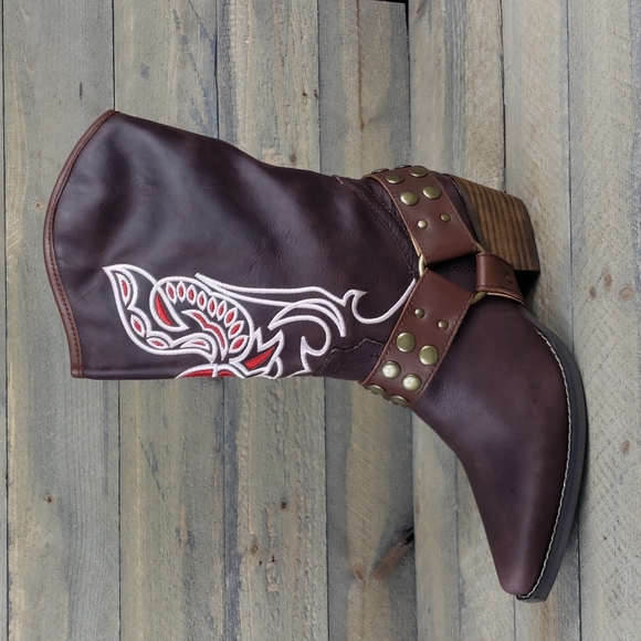 Women's Dingo City Limits Harness Boots  Embroidered Design Brown - Picture 3 of 8